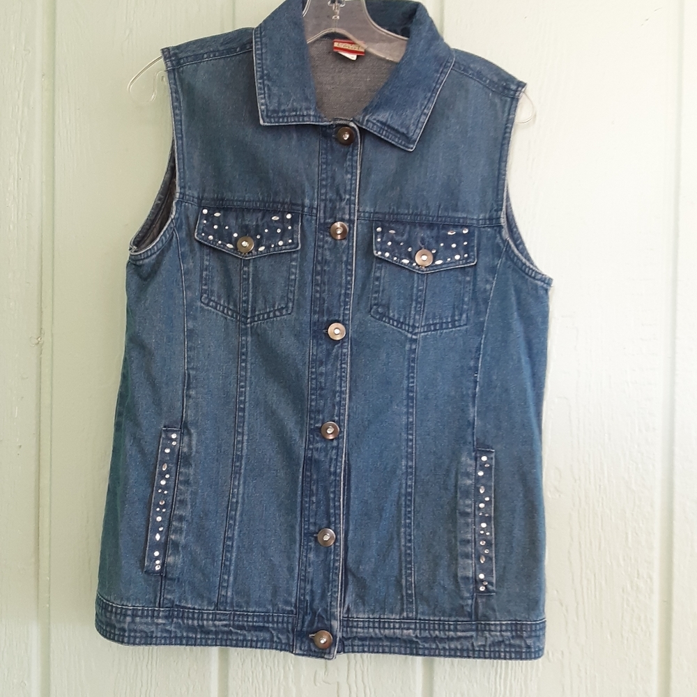 Tudor Court #99 Women's Jean Vest Sz M Preowned Blue Denim Button Closure Front